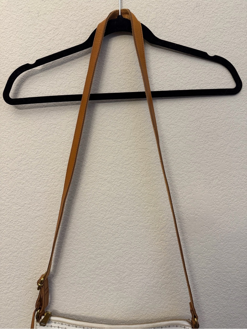 Fossil Cream & tan leather textured Crossbody with Tan Leather Trim & canvas - Picture 6 of 16